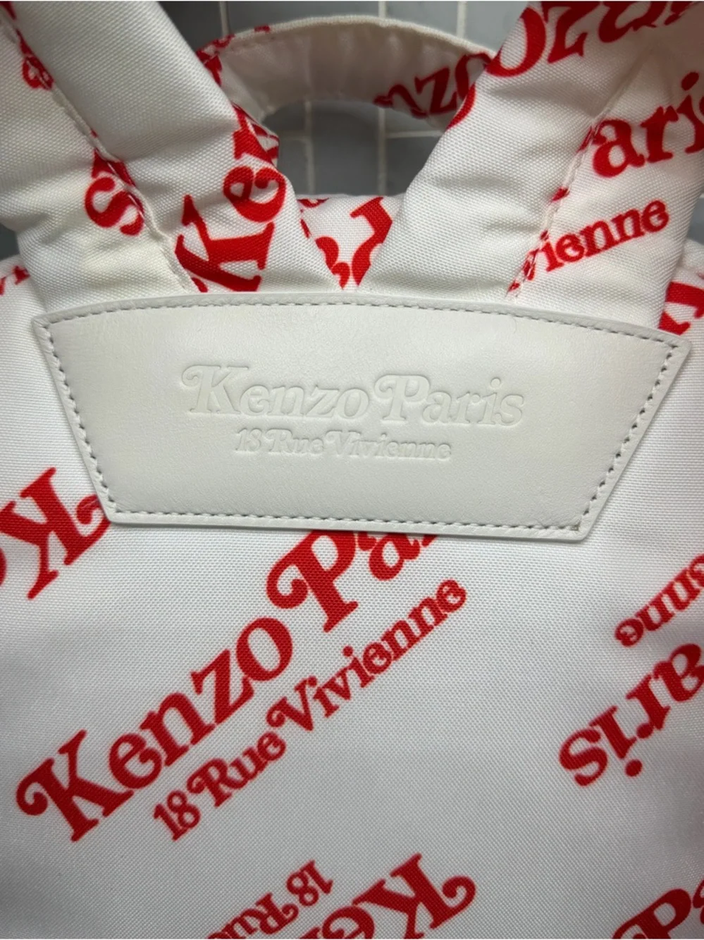 Kenzo Paris Logo Print Backpack Off White Red Allover Logo Canvas New With Tags